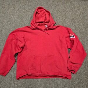 Vintage Marlboro Hoodie Logo Patch Pullover Red Made in USA Workwear XL